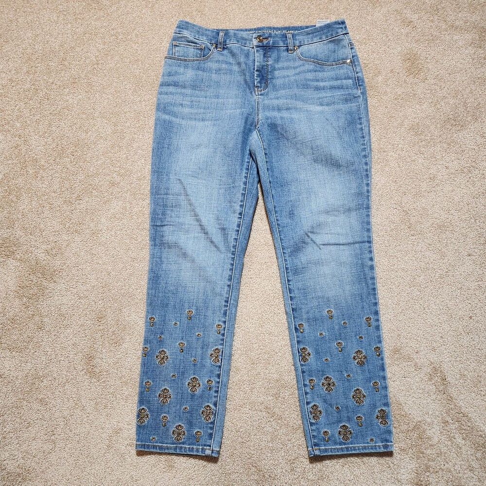 Chicos So Slimming Girlfriend Slim Leg Ankle Jeans Women .5/6 Ankle Embroidered